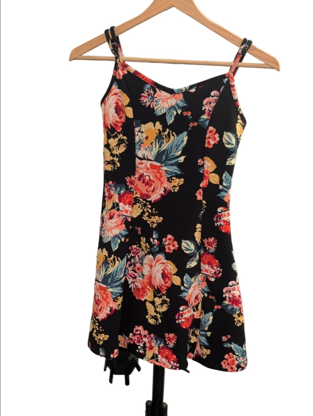 U2B Urban Basics Black Floral Spaghetti Strap Mini Bodycon Dress 90s